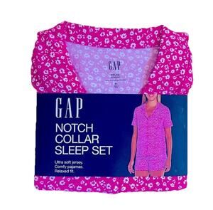 NWT XL Pink GAP Short Sleeve Pajama Set Loungewear Button-Up Relax Flower Cozy